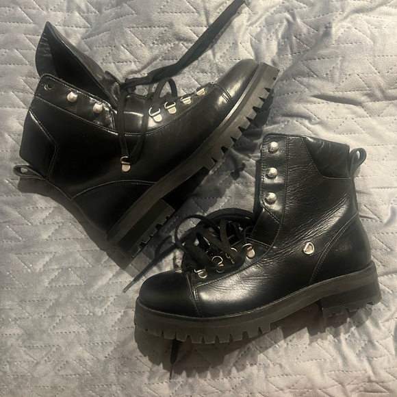 AllSaints Womens Bootie Black Lia Calf Leather Drawstring Boots 39 (8.5W) - Picture 2 of 10